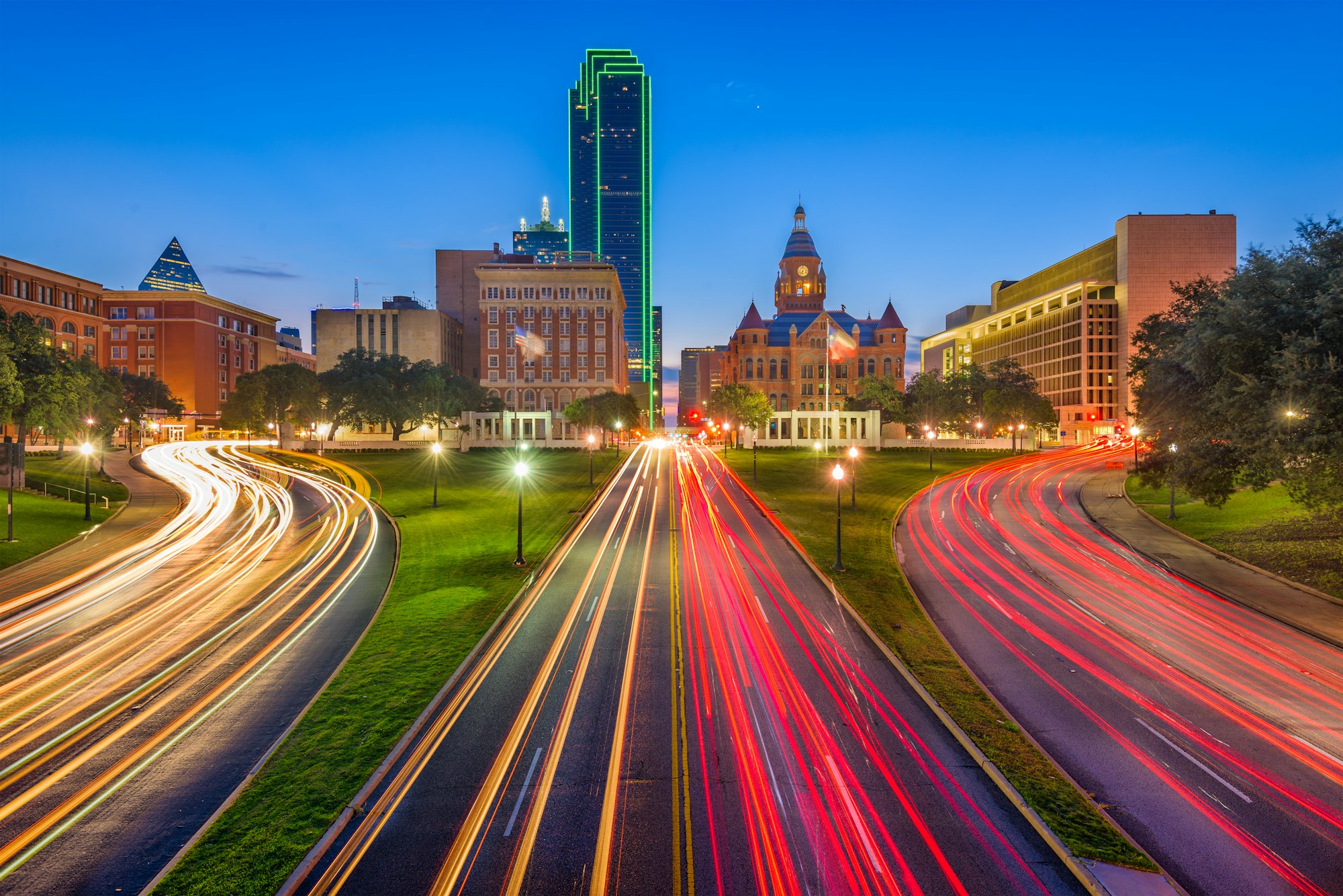 Dallas, Texas, USA skyline over Dealey Plaza